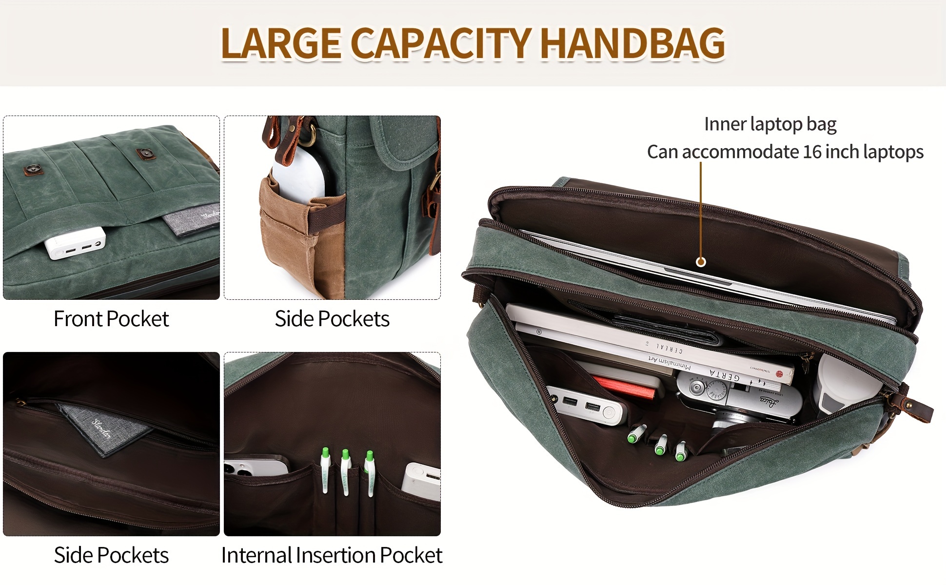 classic retro messenger bag, mens messenger bag 15 6 inch laptop bag with charging port waterproof vintage briefcase bag crossbody shoulder bag details 2