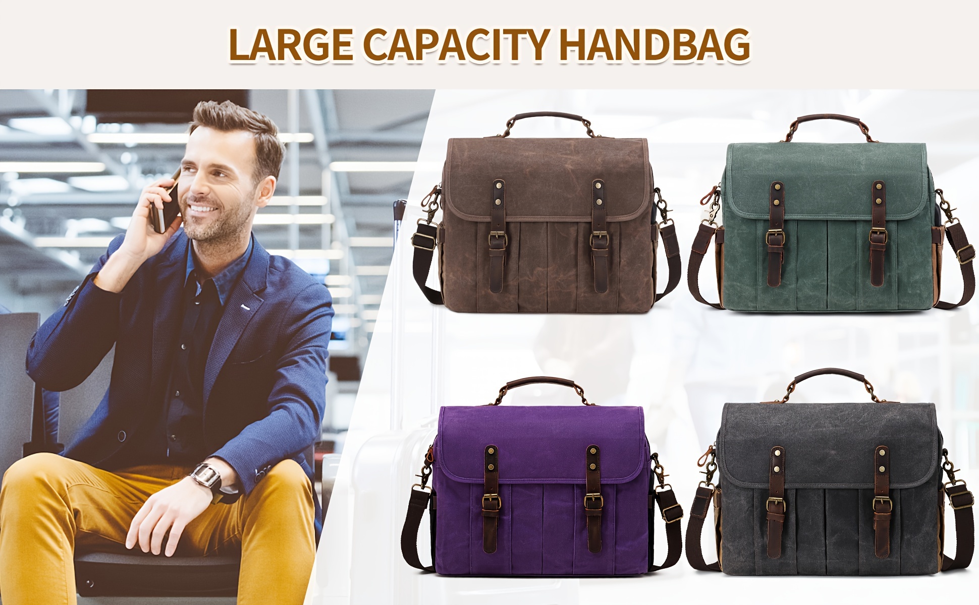 classic retro messenger bag, mens messenger bag 15 6 inch laptop bag with charging port waterproof vintage briefcase bag crossbody shoulder bag details 3