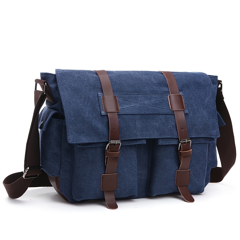 buckle decor messenger bag large zipper crossbody bag for students versatile travel bag laptop bag details 0