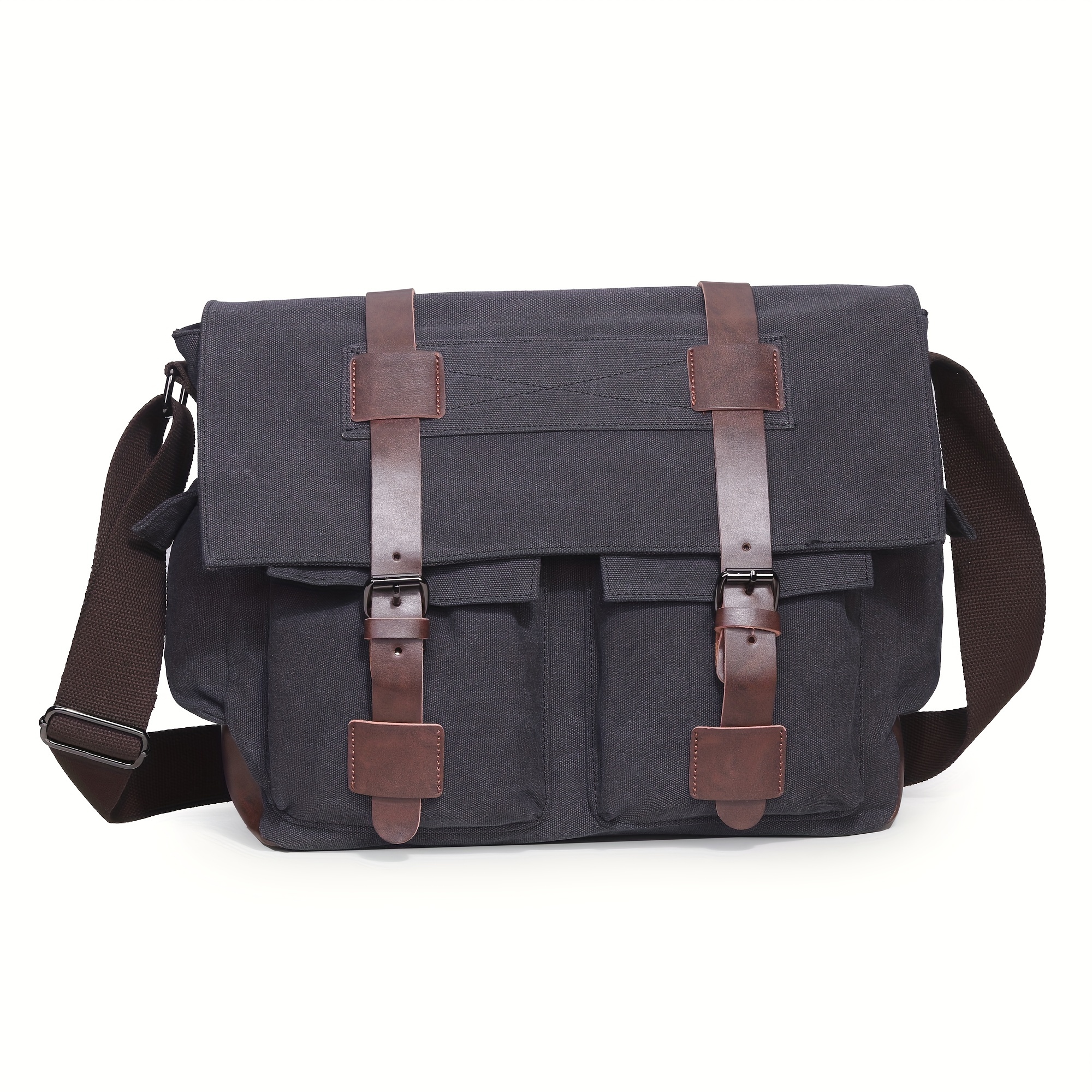 buckle decor messenger bag large zipper crossbody bag for students versatile travel bag laptop bag details 1