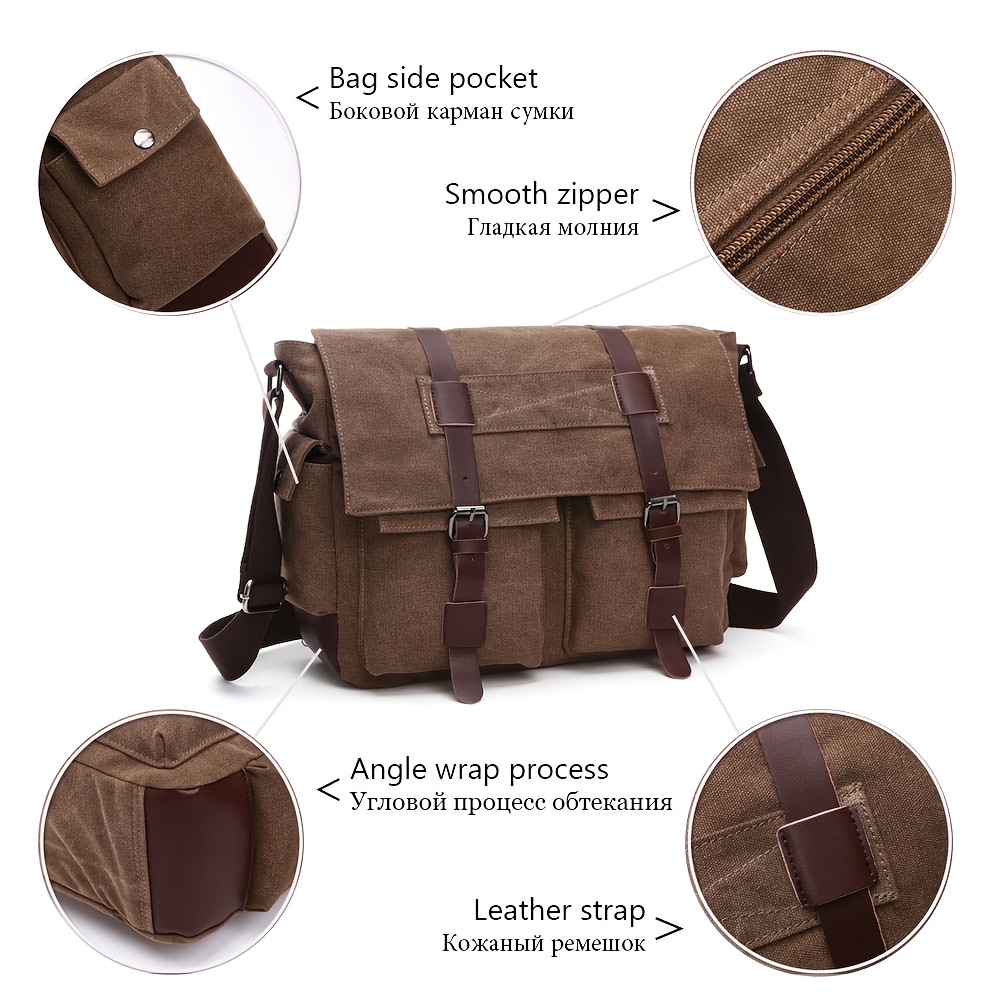 buckle decor messenger bag large zipper crossbody bag for students versatile travel bag laptop bag details 2