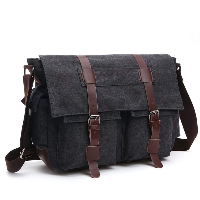 buckle decor messenger bag large zipper crossbody bag for students versatile travel bag laptop bag details 3