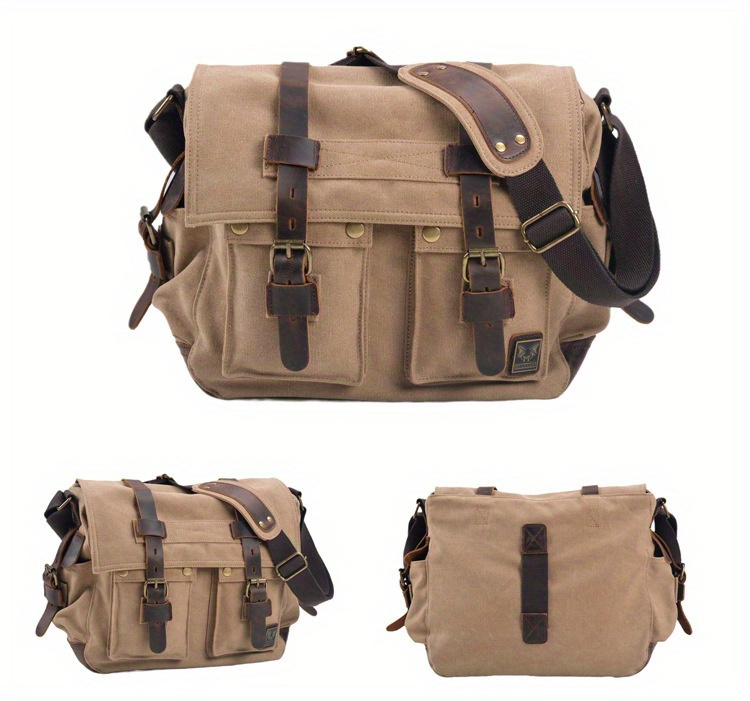 vintage canvas messenger bags laptop bag large capacity shoulder bag for hiking travel details 0