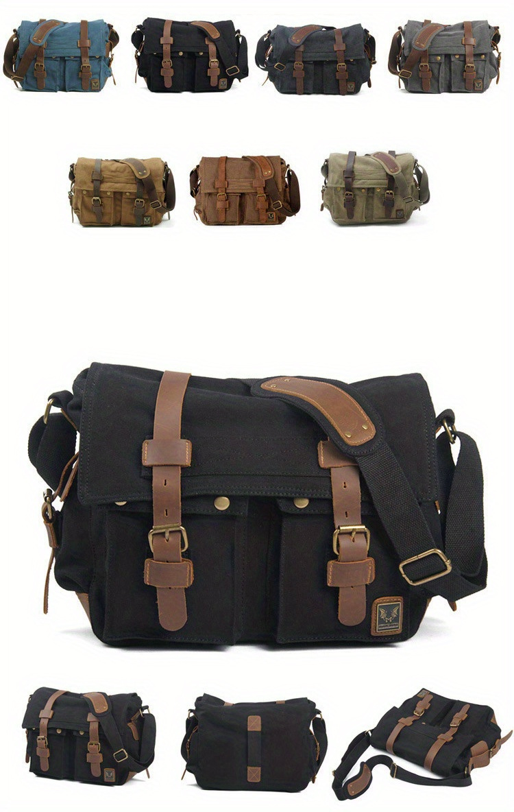 vintage canvas messenger bags laptop bag large capacity shoulder bag for hiking travel details 1