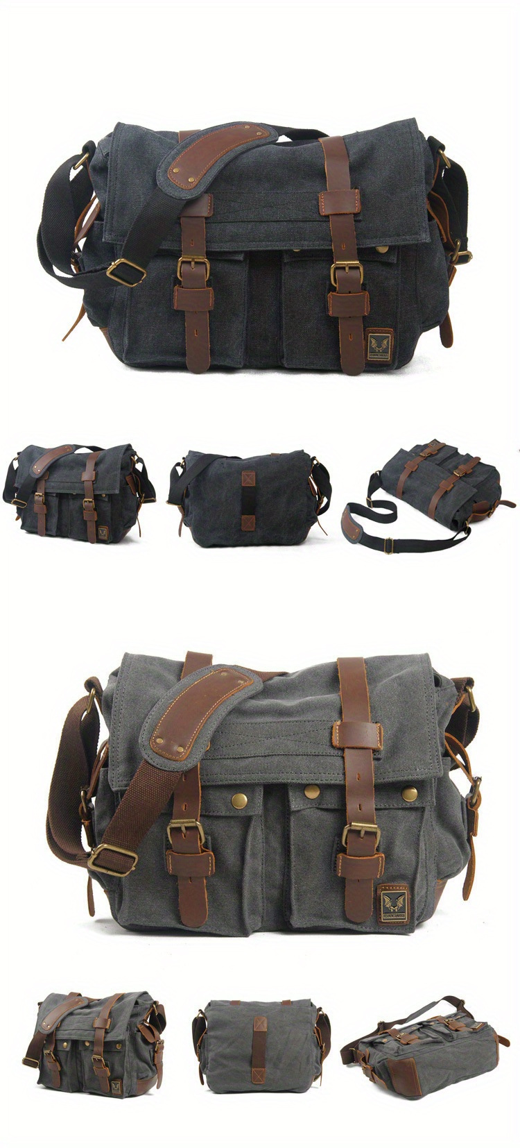 vintage canvas messenger bags laptop bag large capacity shoulder bag for hiking travel details 2