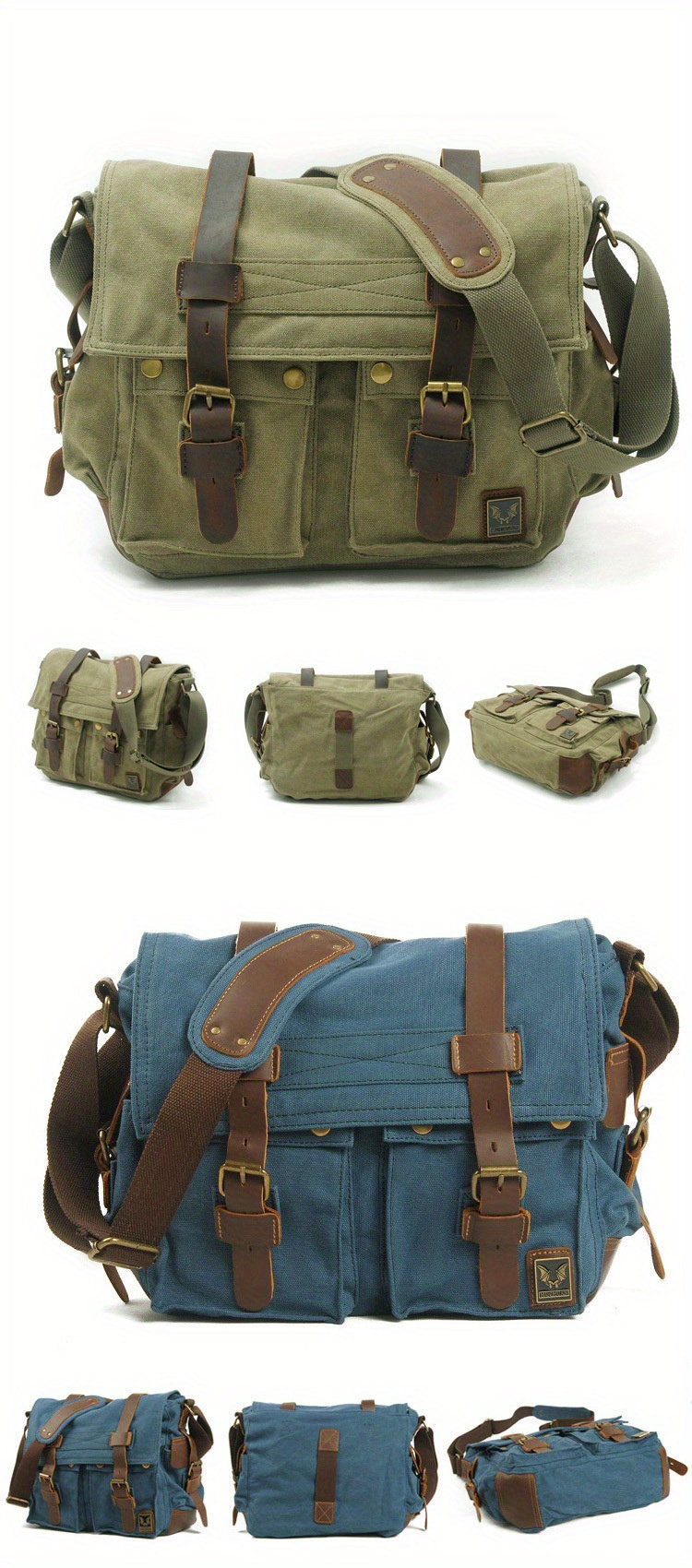 vintage canvas messenger bags laptop bag large capacity shoulder bag for hiking travel details 3