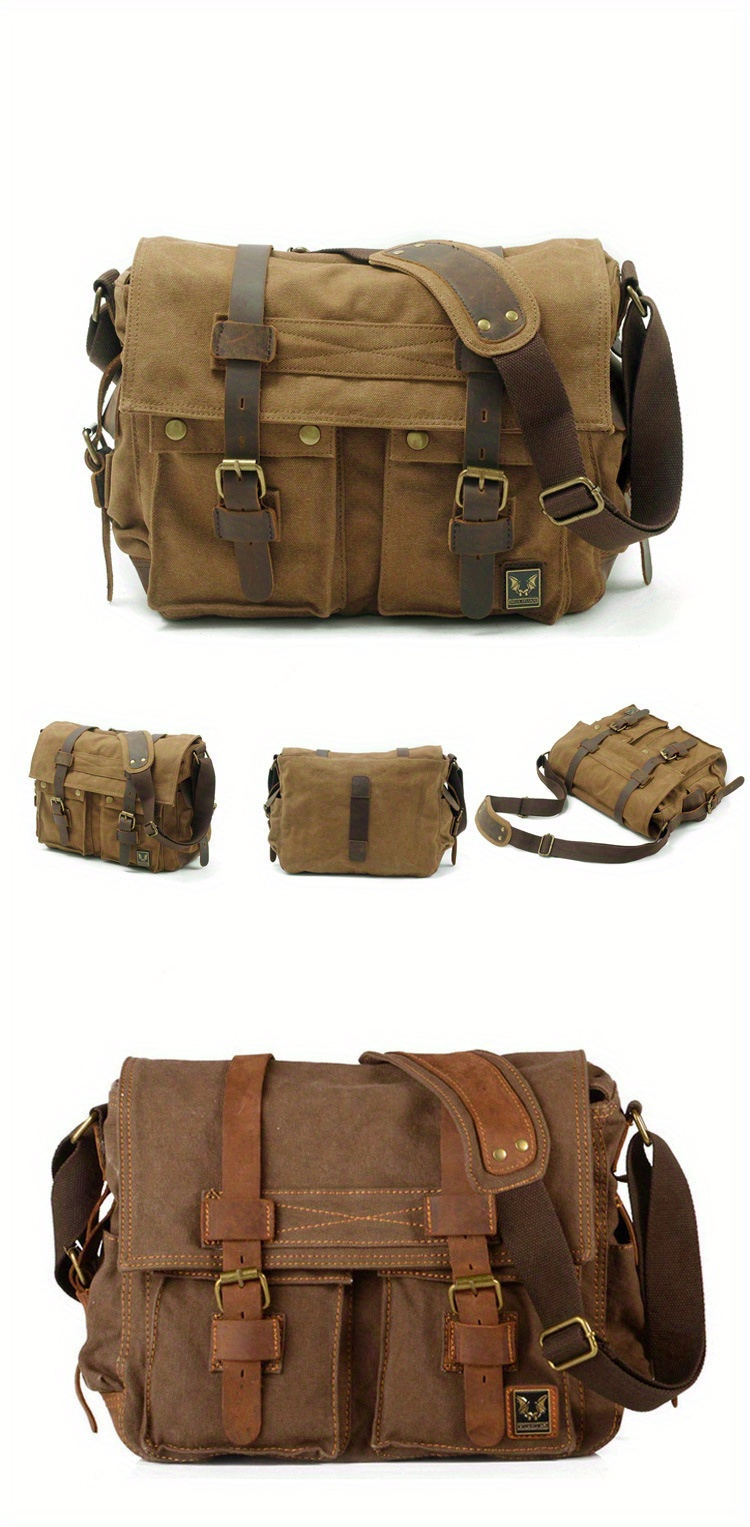 vintage canvas messenger bags laptop bag large capacity shoulder bag for hiking travel details 4