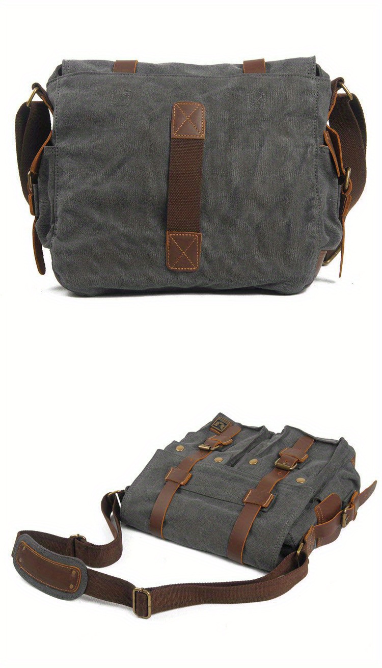 vintage canvas messenger bags laptop bag large capacity shoulder bag for hiking travel details 6