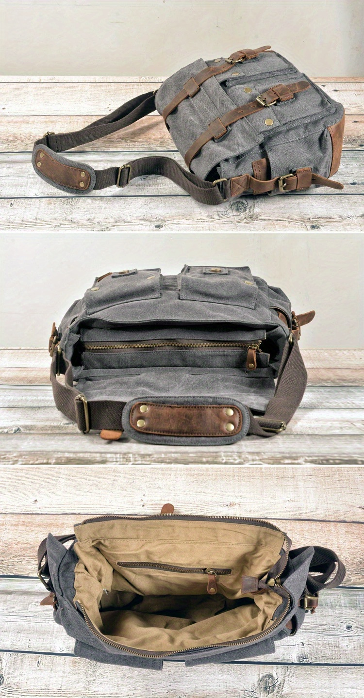 vintage canvas messenger bags laptop bag large capacity shoulder bag for hiking travel details 9