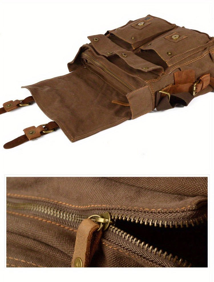 vintage canvas messenger bags laptop bag large capacity shoulder bag for hiking travel details 10