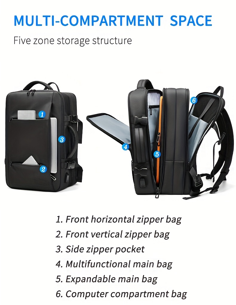 expandable travel business laptop mens backpack large capacity waterproof with external usb charging port commuter backpack details 4