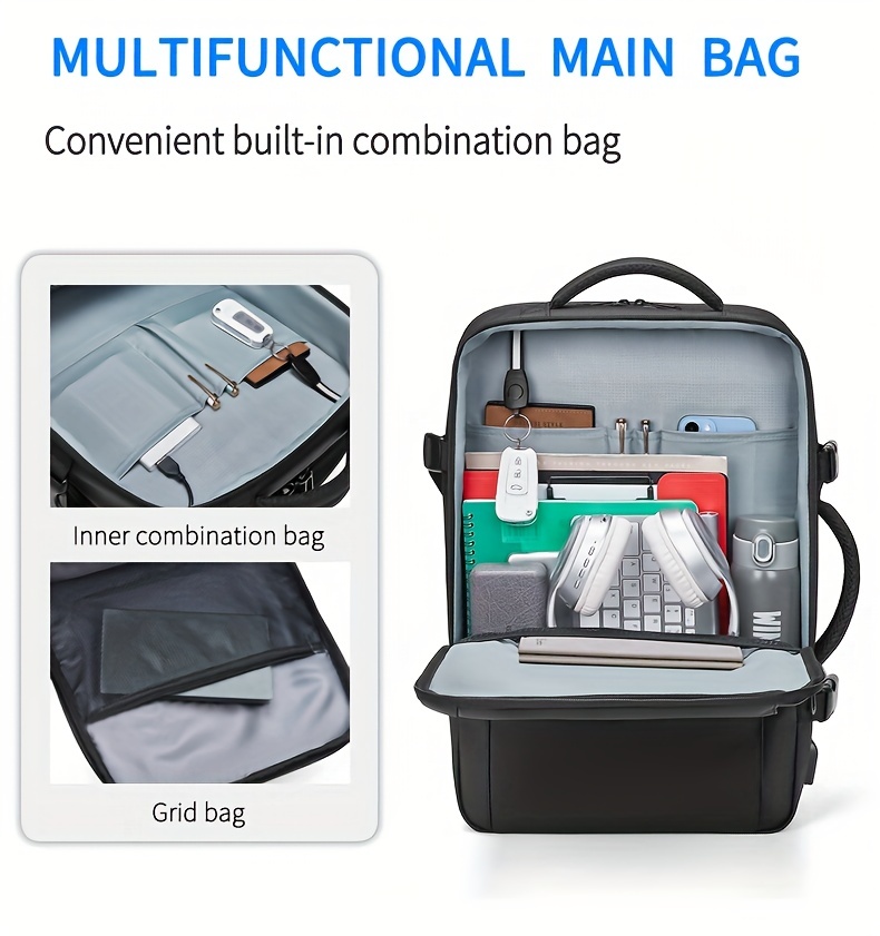 expandable travel business laptop mens backpack large capacity waterproof with external usb charging port commuter backpack details 5