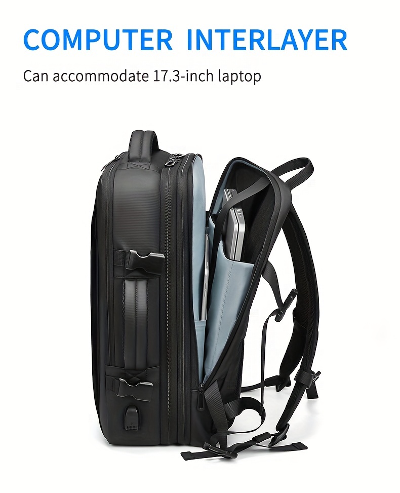 expandable travel business laptop mens backpack large capacity waterproof with external usb charging port commuter backpack details 9