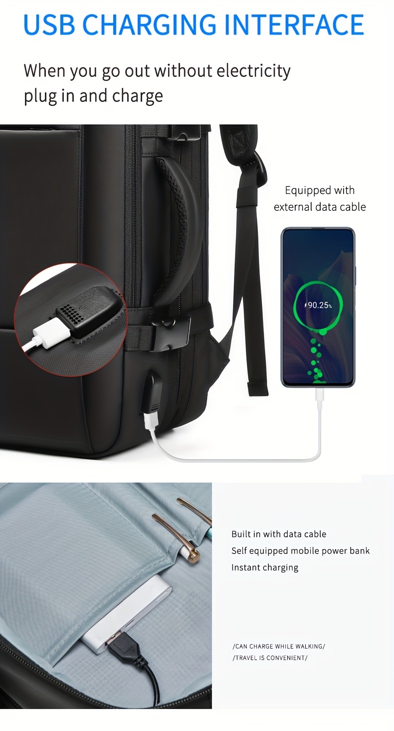expandable travel business laptop mens backpack large capacity waterproof with external usb charging port commuter backpack details 10