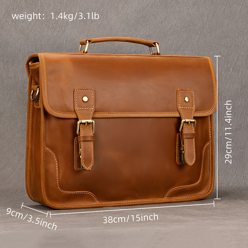 Men s Genuine Cowhide Leather Briefcase, Flap Laptop Bag, Crazy Horse Leather Shoulder Business Bag, Cowhide Messenger Bag details 2