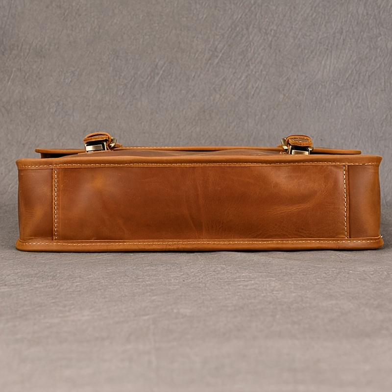 Men s Genuine Cowhide Leather Briefcase, Flap Laptop Bag, Crazy Horse Leather Shoulder Business Bag, Cowhide Messenger Bag details 5