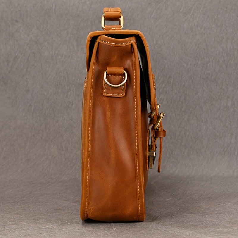 Men s Genuine Cowhide Leather Briefcase, Flap Laptop Bag, Crazy Horse Leather Shoulder Business Bag, Cowhide Messenger Bag details 6