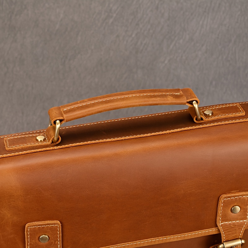Men s Genuine Cowhide Leather Briefcase, Flap Laptop Bag, Crazy Horse Leather Shoulder Business Bag, Cowhide Messenger Bag details 9