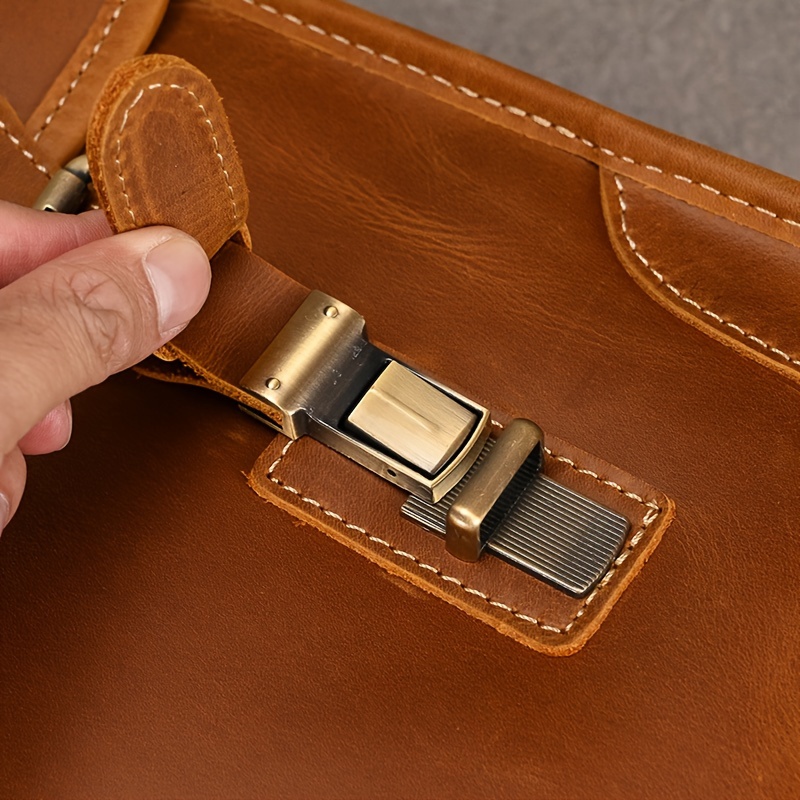Men s Genuine Cowhide Leather Briefcase, Flap Laptop Bag, Crazy Horse Leather Shoulder Business Bag, Cowhide Messenger Bag details 10