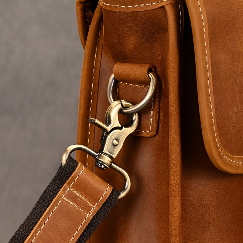 Men s Genuine Cowhide Leather Briefcase, Flap Laptop Bag, Crazy Horse Leather Shoulder Business Bag, Cowhide Messenger Bag details 11