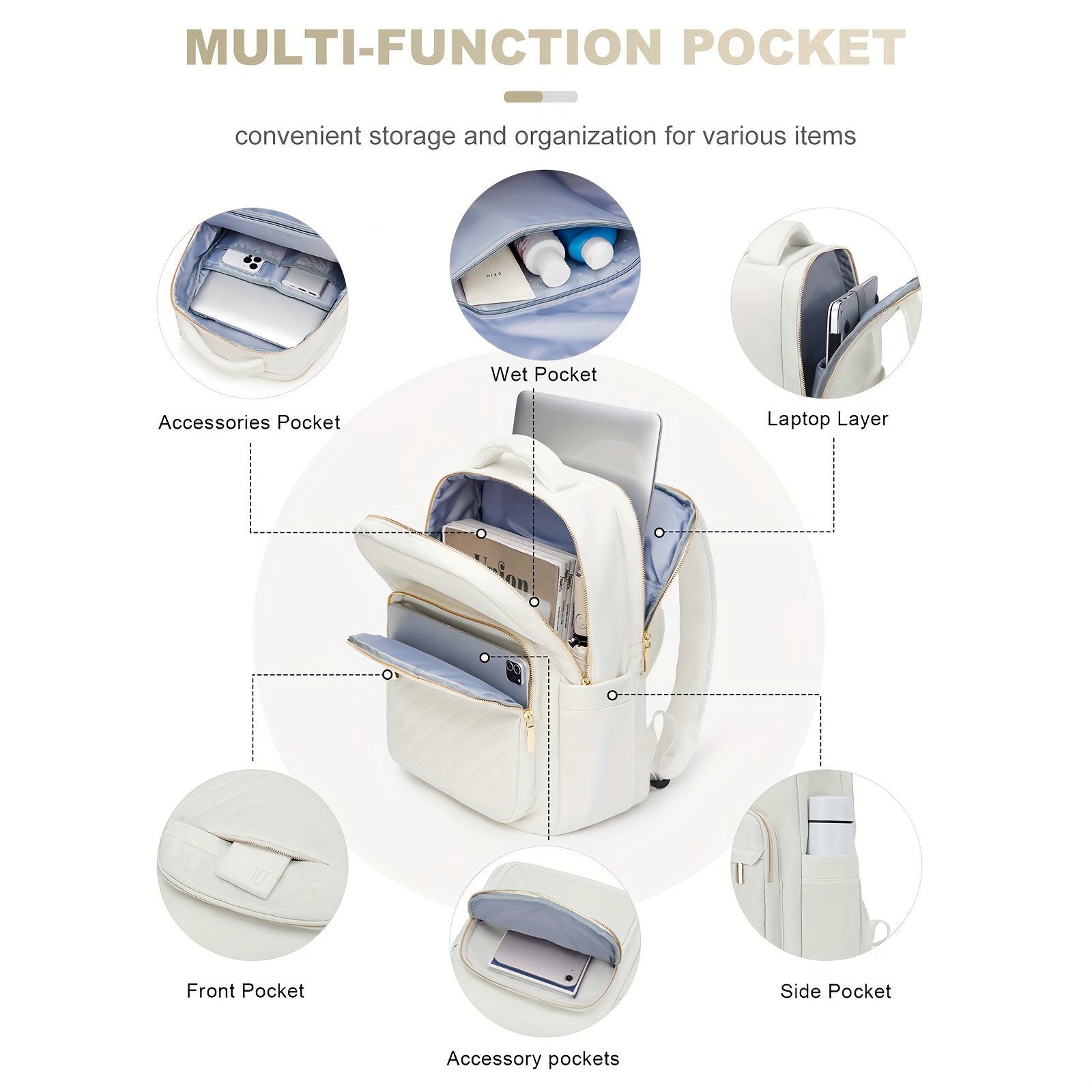 new womens backpack large capacity waterproof university school bag computer bag travel bag casual versatile simple backpack details 3