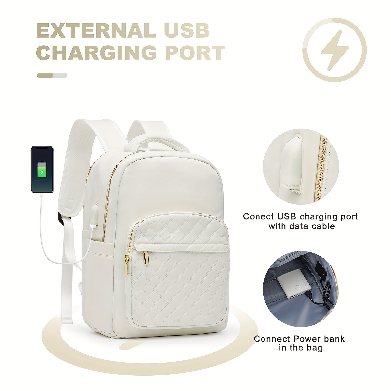 new womens backpack large capacity waterproof university school bag computer bag travel bag casual versatile simple backpack details 4