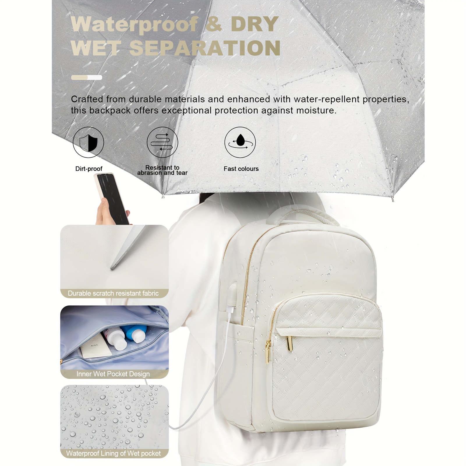 new womens backpack large capacity waterproof university school bag computer bag travel bag casual versatile simple backpack details 5