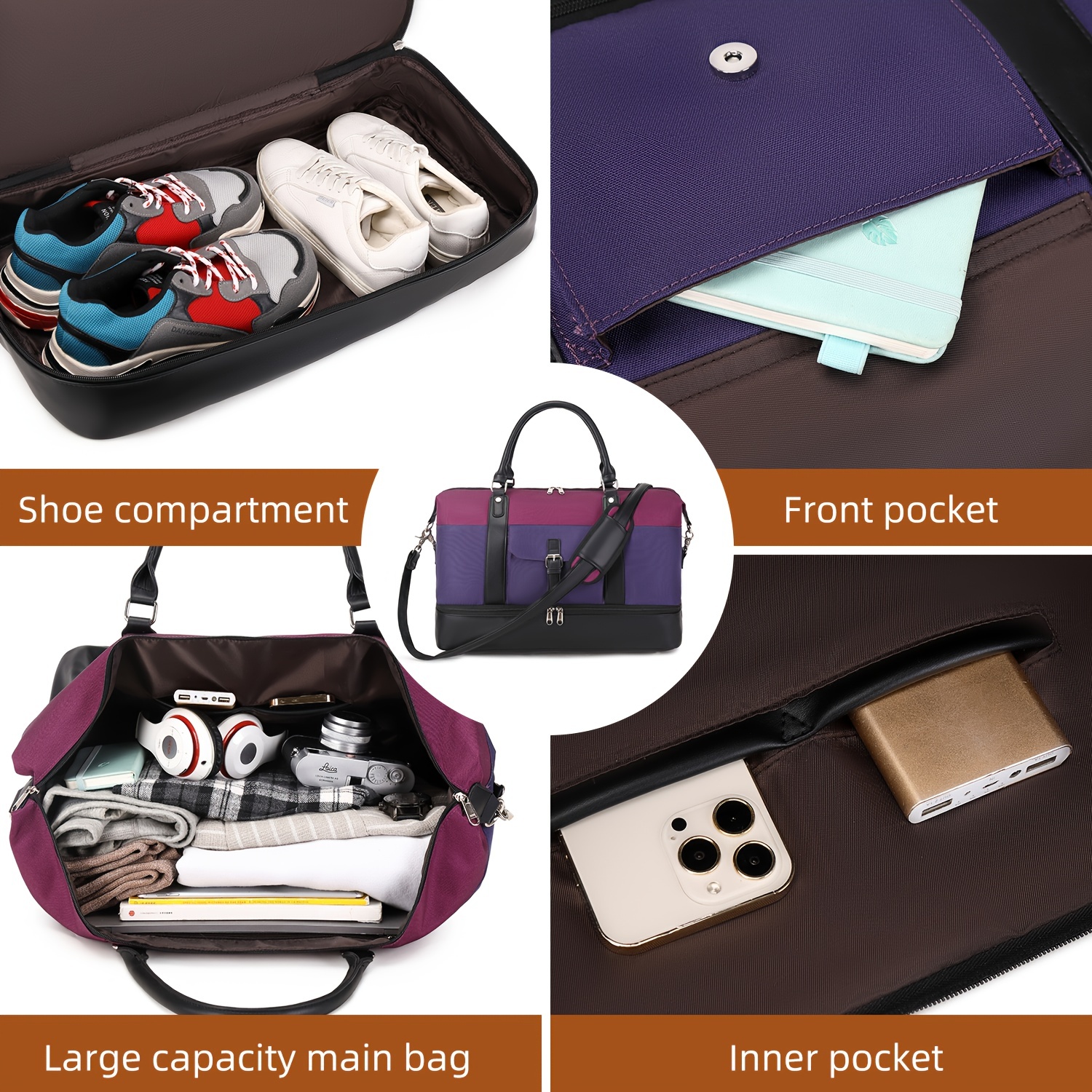1pc weekender bags for women large bag travel duffel bag carry on shoulder bag with shoe compartment toiletry bag for travel business gym details 4
