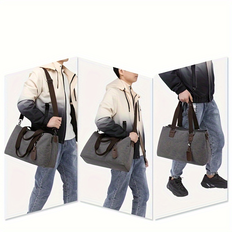 1pc Canvas Bag Handbag, Solid Color Shoulder Messenger Bag, Multi Functional Travel Portable Tote Bag, Computer Bag Briefcase details 0
