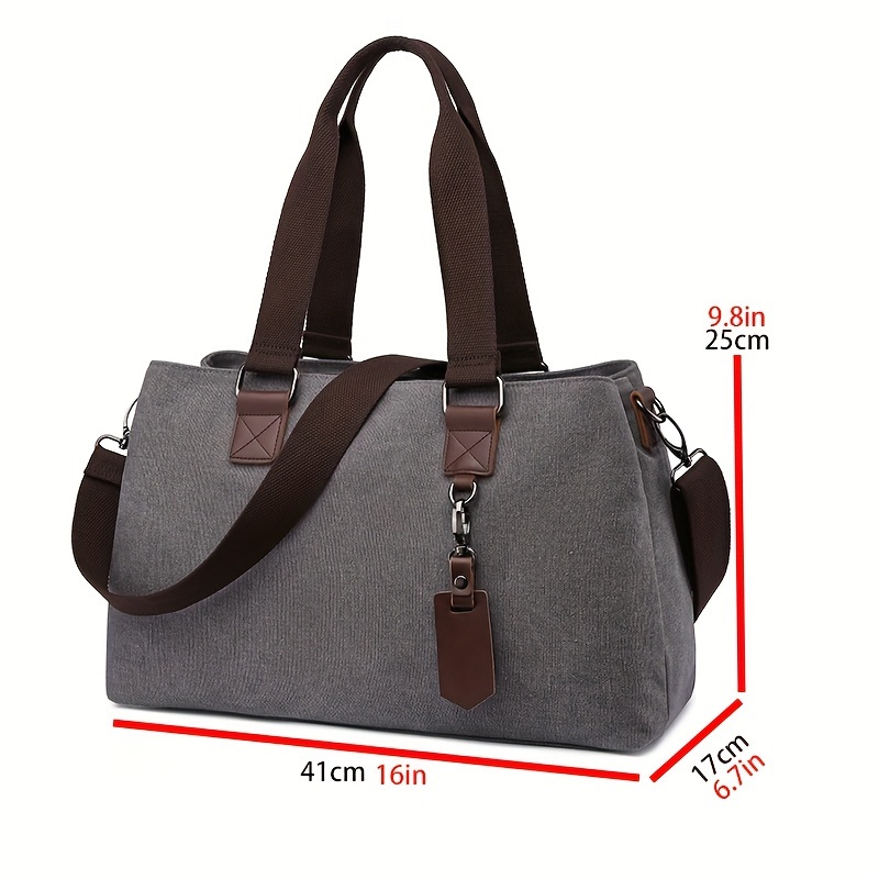 1pc Canvas Bag Handbag, Solid Color Shoulder Messenger Bag, Multi Functional Travel Portable Tote Bag, Computer Bag Briefcase details 2