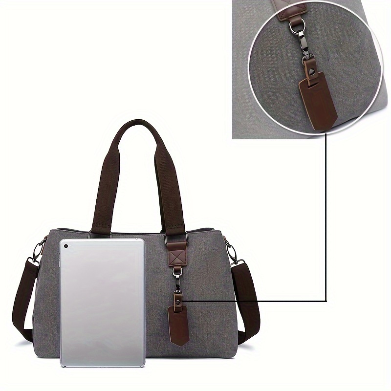 1pc Canvas Bag Handbag, Solid Color Shoulder Messenger Bag, Multi Functional Travel Portable Tote Bag, Computer Bag Briefcase details 3