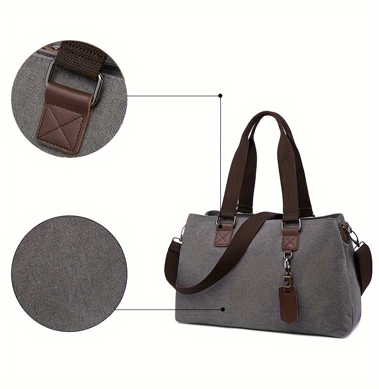1pc Canvas Bag Handbag, Solid Color Shoulder Messenger Bag, Multi Functional Travel Portable Tote Bag, Computer Bag Briefcase details 4
