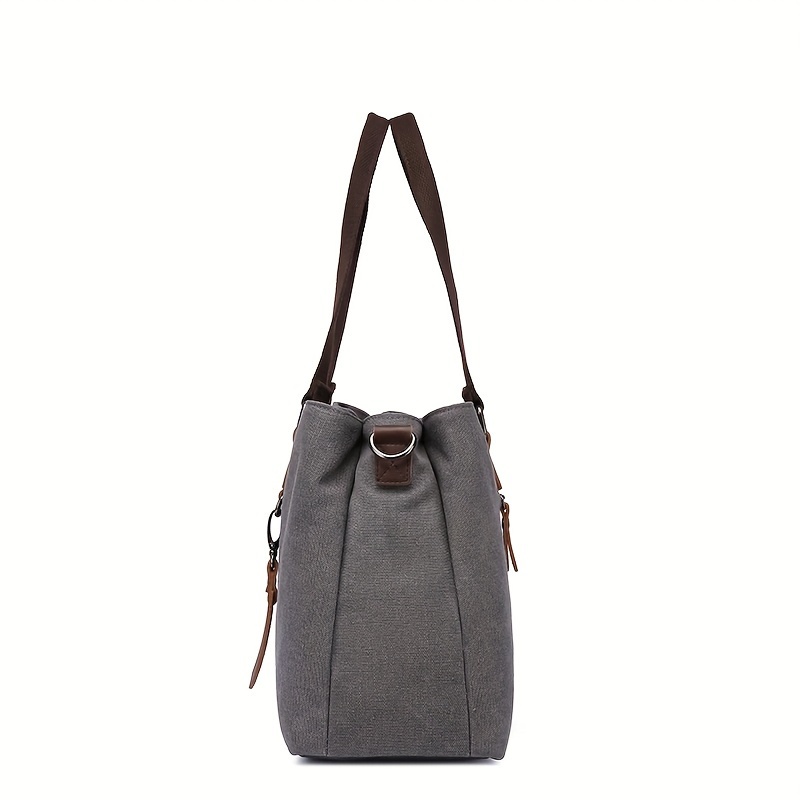 1pc Canvas Bag Handbag, Solid Color Shoulder Messenger Bag, Multi Functional Travel Portable Tote Bag, Computer Bag Briefcase details 5