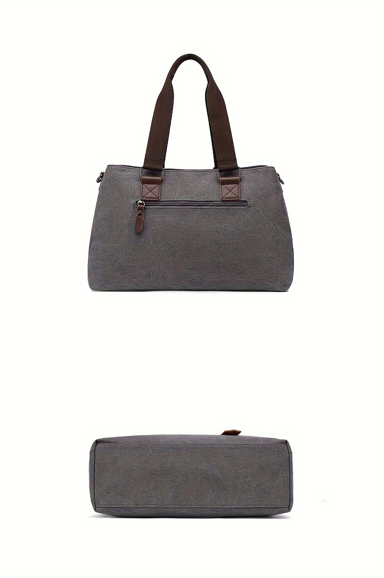 1pc Canvas Bag Handbag, Solid Color Shoulder Messenger Bag, Multi Functional Travel Portable Tote Bag, Computer Bag Briefcase details 6