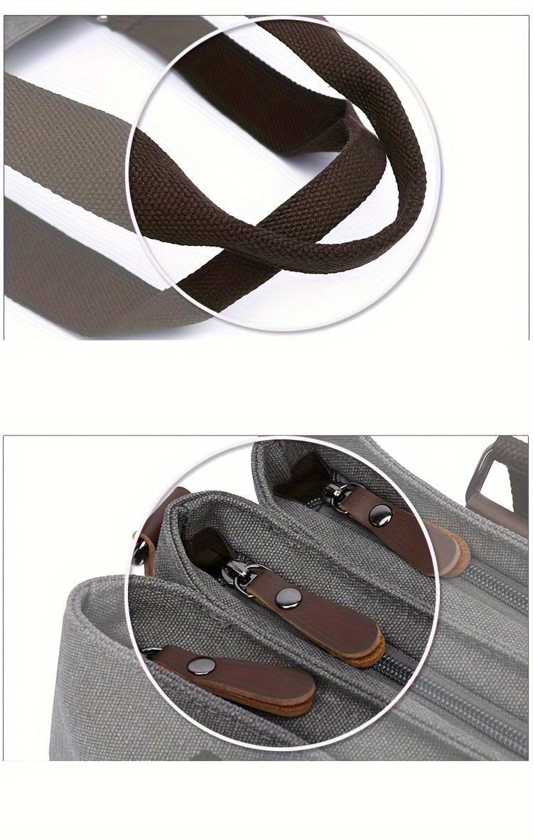 1pc Canvas Bag Handbag, Solid Color Shoulder Messenger Bag, Multi Functional Travel Portable Tote Bag, Computer Bag Briefcase details 8