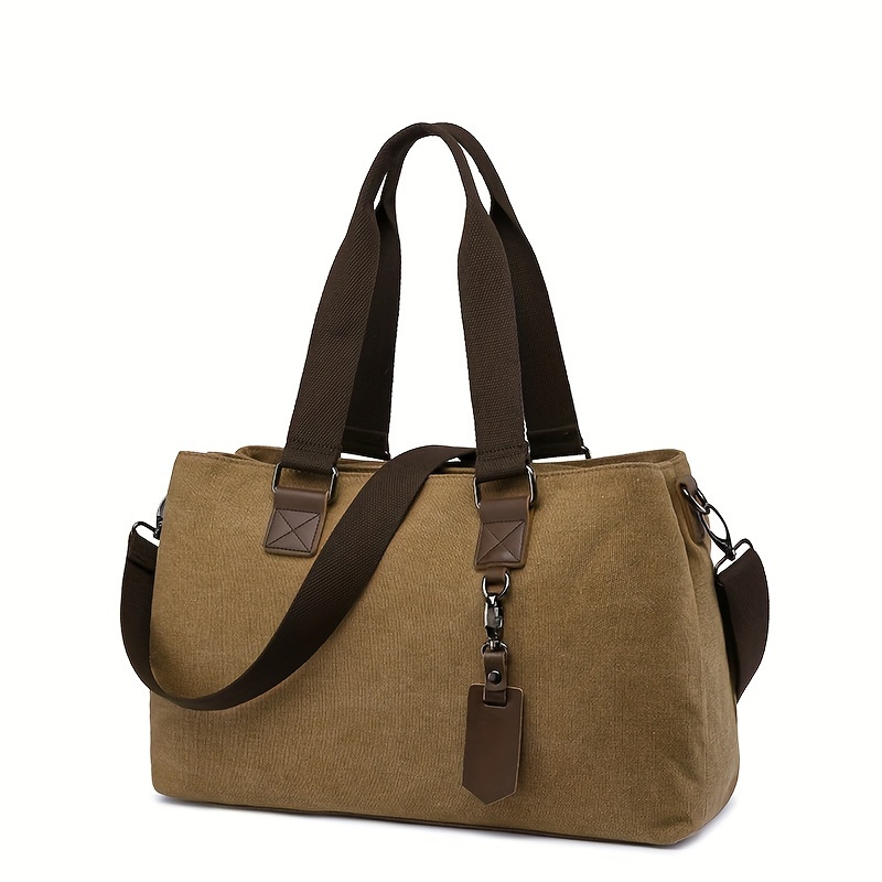 1pc Canvas Bag Handbag, Solid Color Shoulder Messenger Bag, Multi Functional Travel Portable Tote Bag, Computer Bag Briefcase details 9