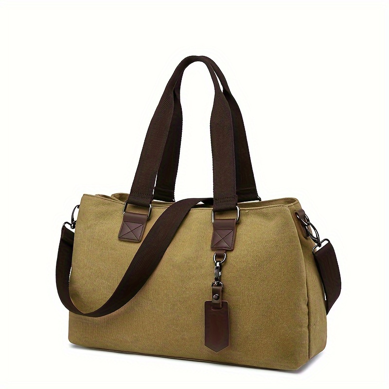 1pc Canvas Bag Handbag, Solid Color Shoulder Messenger Bag, Multi Functional Travel Portable Tote Bag, Computer Bag Briefcase details 10