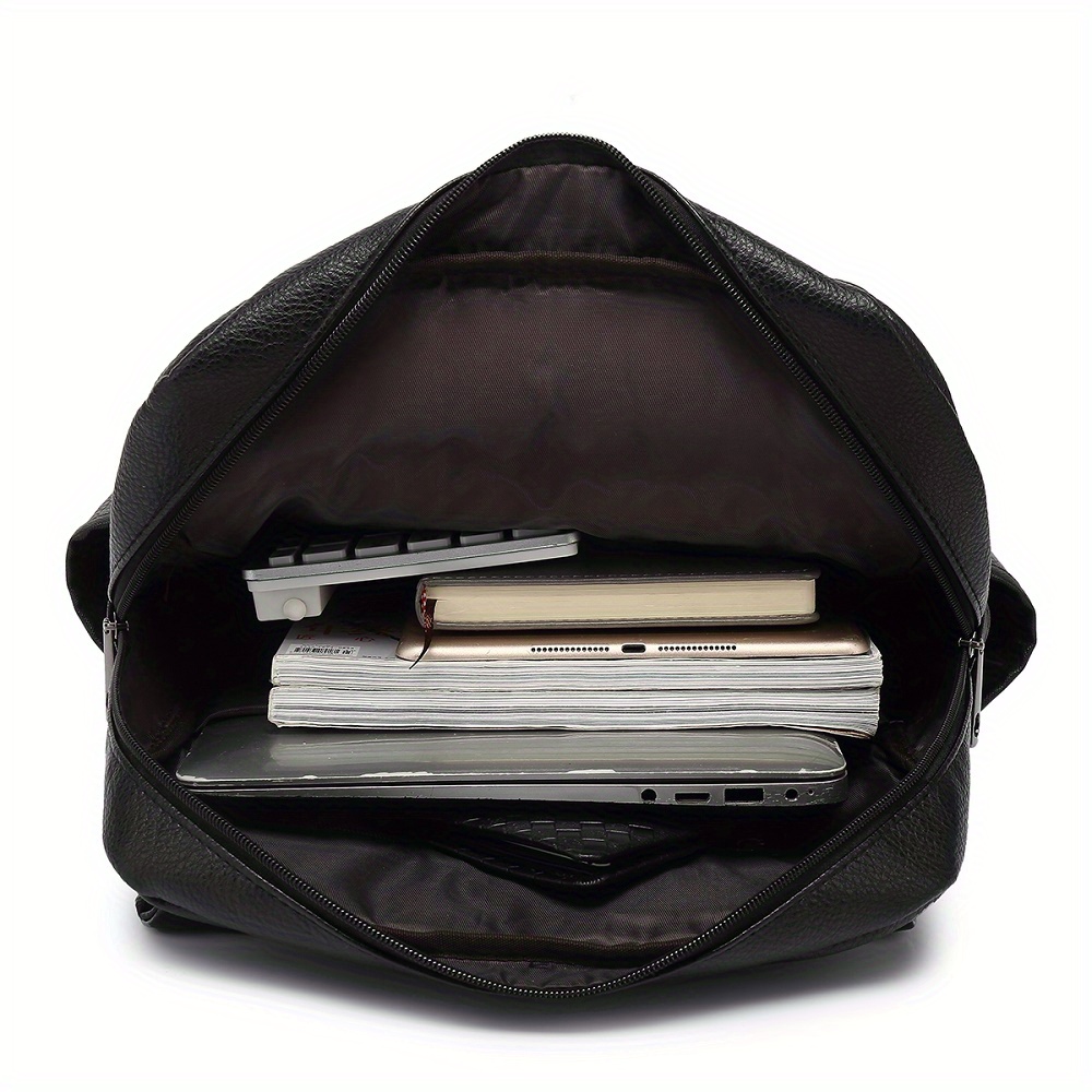 covered computer mens backpack business commuting business trip leisure shoulders anti theft flip lychee pattern details 2
