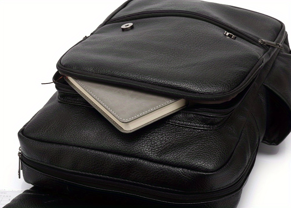 covered computer mens backpack business commuting business trip leisure shoulders anti theft flip lychee pattern details 11