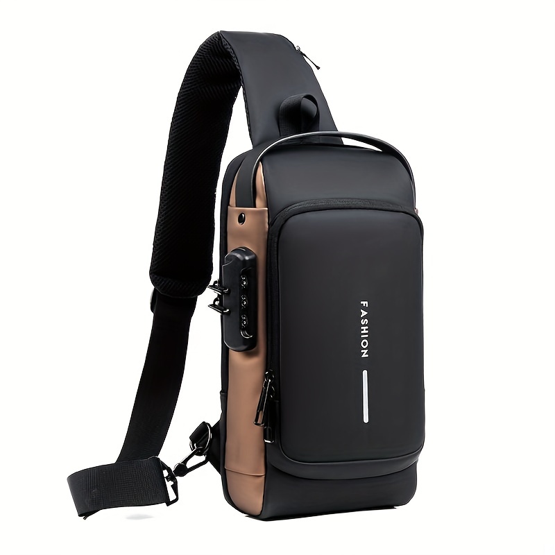 crossbody bag, 1pc men multifunction single shoulder bag crossbody bag travel sling bag messenger bag chest bag multifunctional bag with anti theft bag password lock ideal choice for gifts details 2