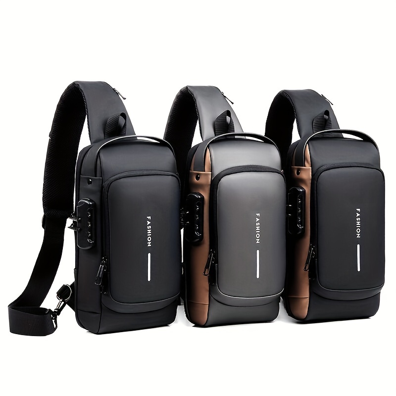 crossbody bag, 1pc men multifunction single shoulder bag crossbody bag travel sling bag messenger bag chest bag multifunctional bag with anti theft bag password lock ideal choice for gifts details 4