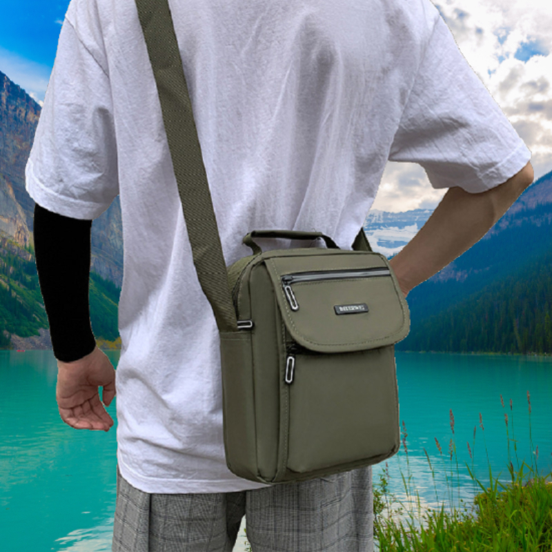 mens casual trendy shoulder bag versatile waterproof wear resistant cross body backpack details 3
