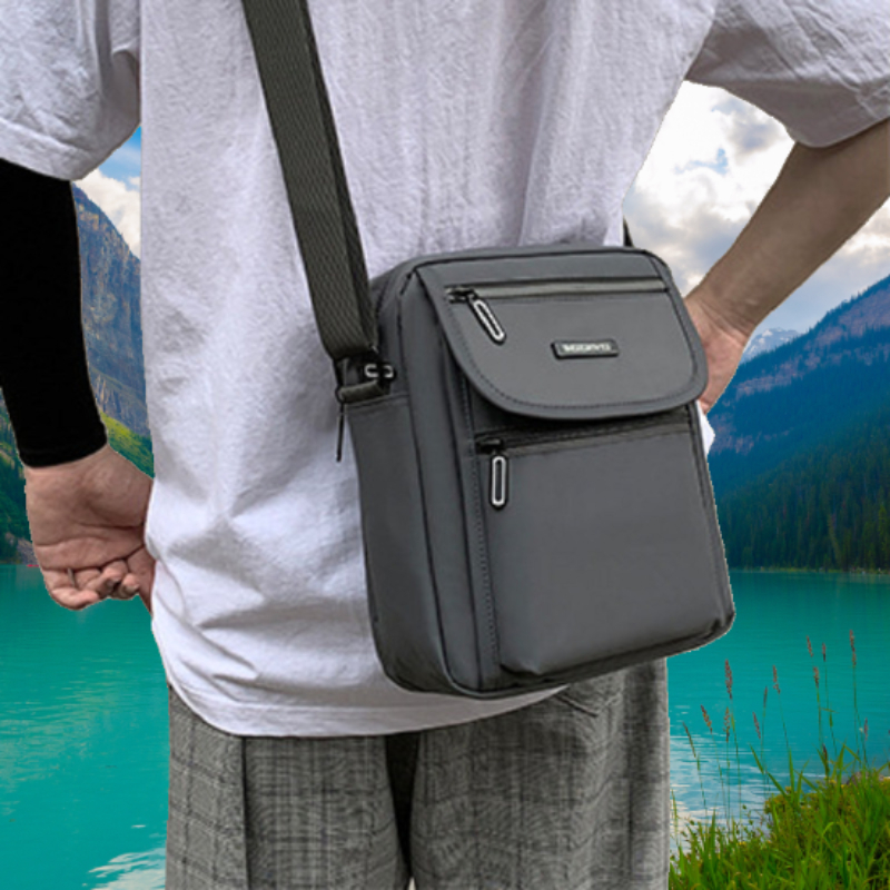 mens casual trendy shoulder bag versatile waterproof wear resistant cross body backpack details 4