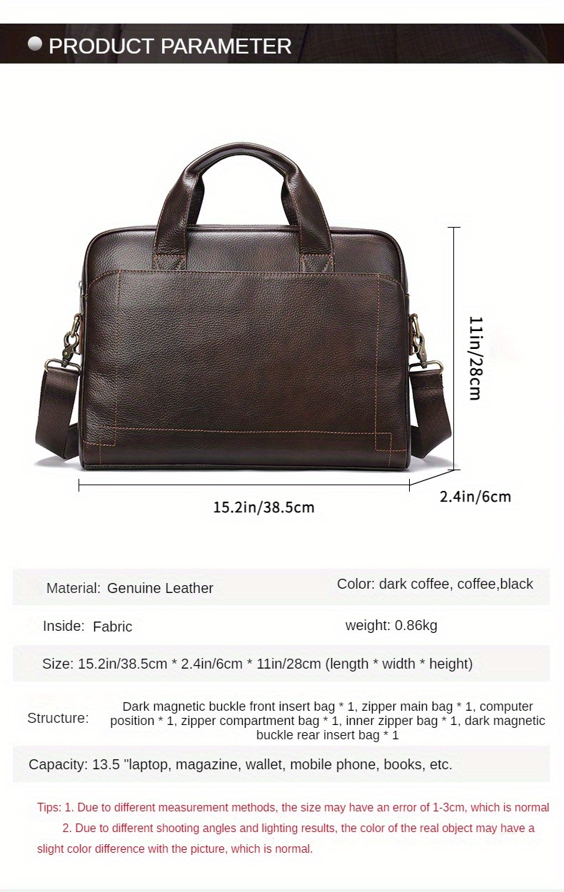 1pc vintage genuine leather laptop computer bag business commuter briefcase for official business trip mens genuine leather handbag simple dark brown bag details 0