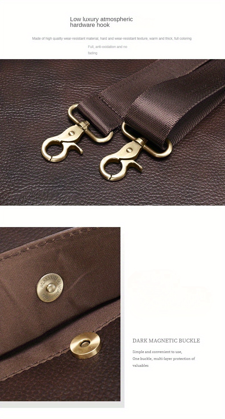 1pc vintage genuine leather laptop computer bag business commuter briefcase for official business trip mens genuine leather handbag simple dark brown bag details 2