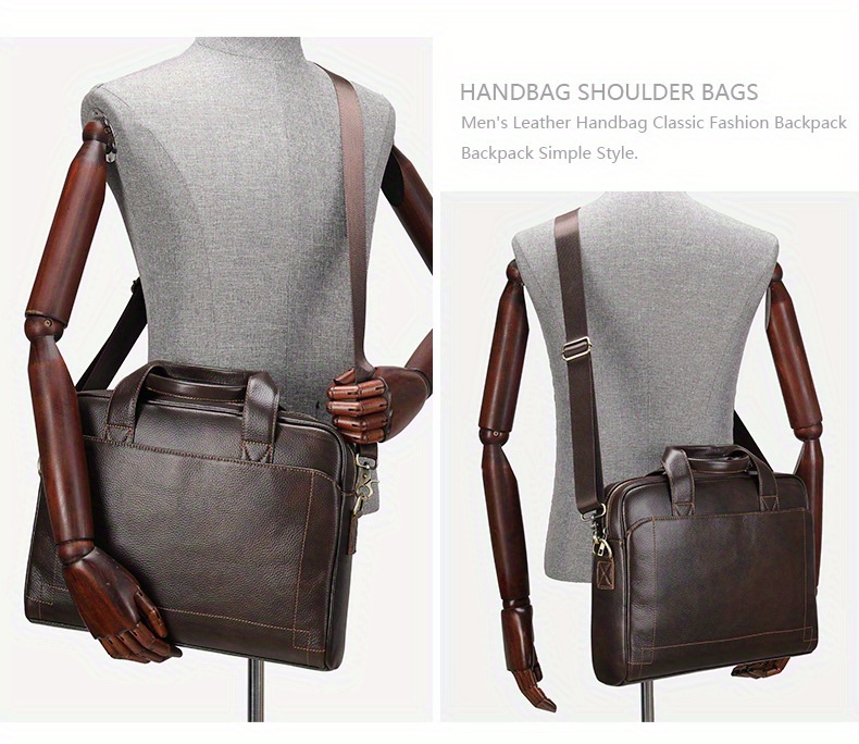 1pc vintage genuine leather laptop computer bag business commuter briefcase for official business trip mens genuine leather handbag simple dark brown bag details 4