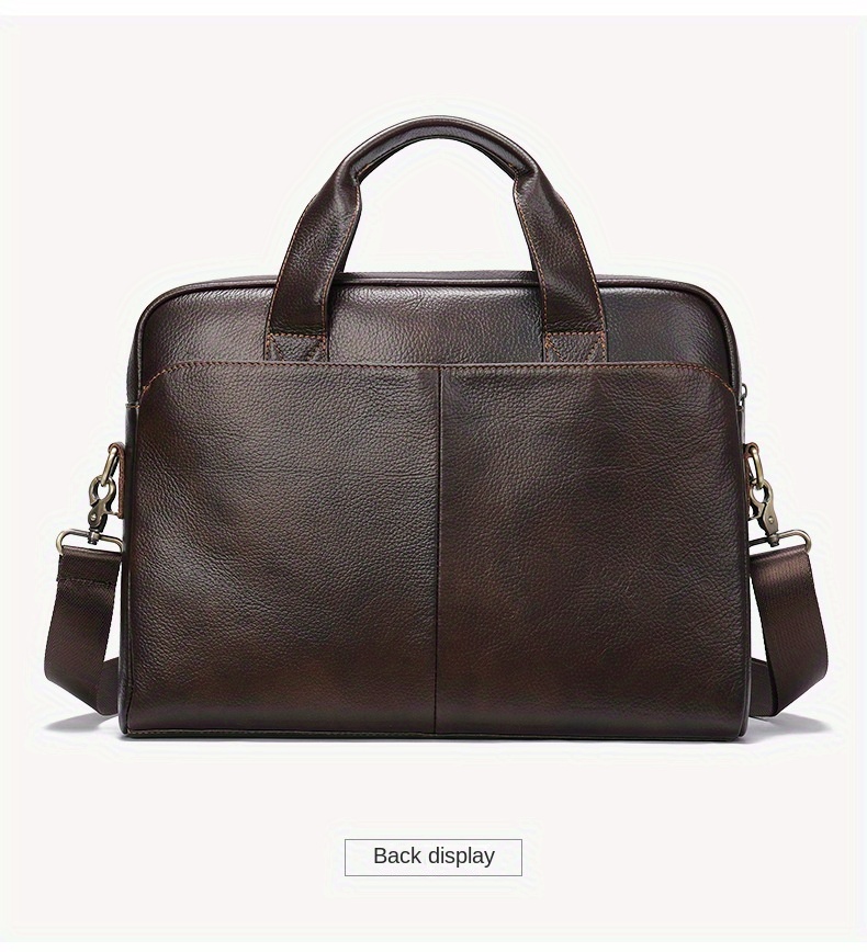 1pc vintage genuine leather laptop computer bag business commuter briefcase for official business trip mens genuine leather handbag simple dark brown bag details 5