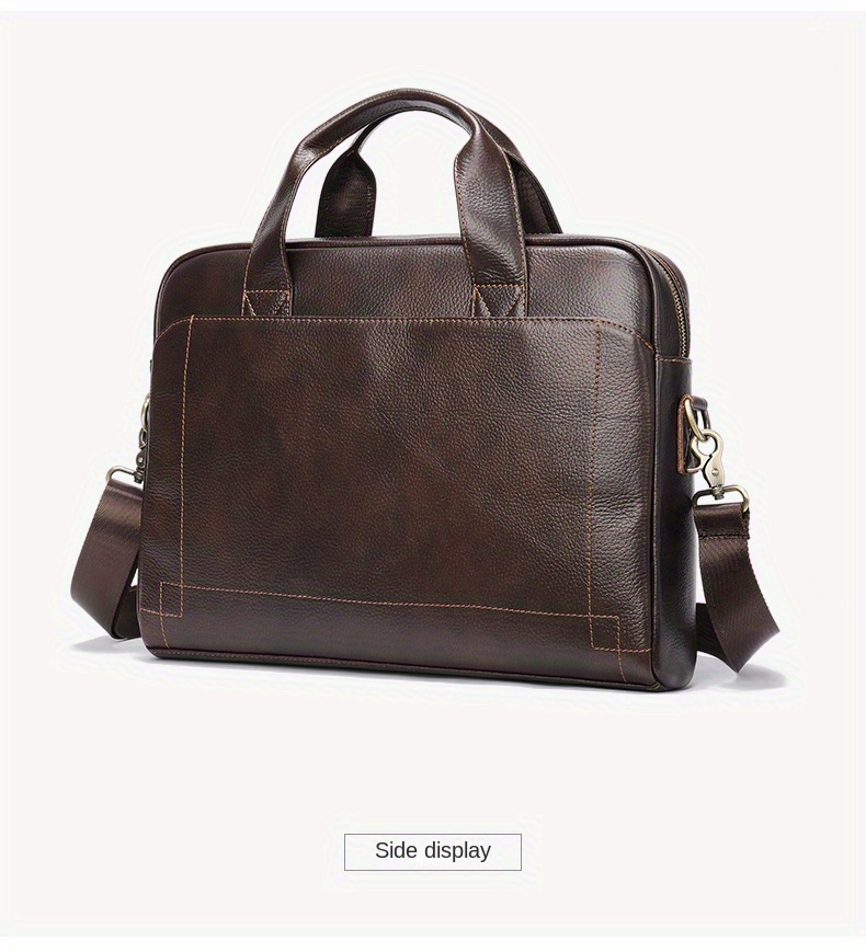 1pc vintage genuine leather laptop computer bag business commuter briefcase for official business trip mens genuine leather handbag simple dark brown bag details 7