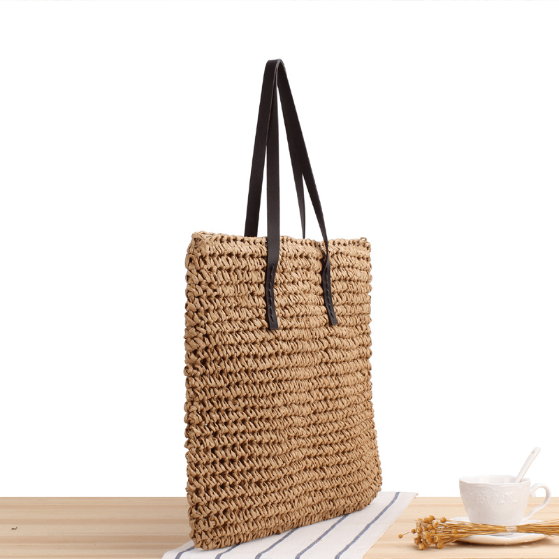 new large capacity casual straw bag, new large capacity casual straw bag solid color hand woven bag details 0