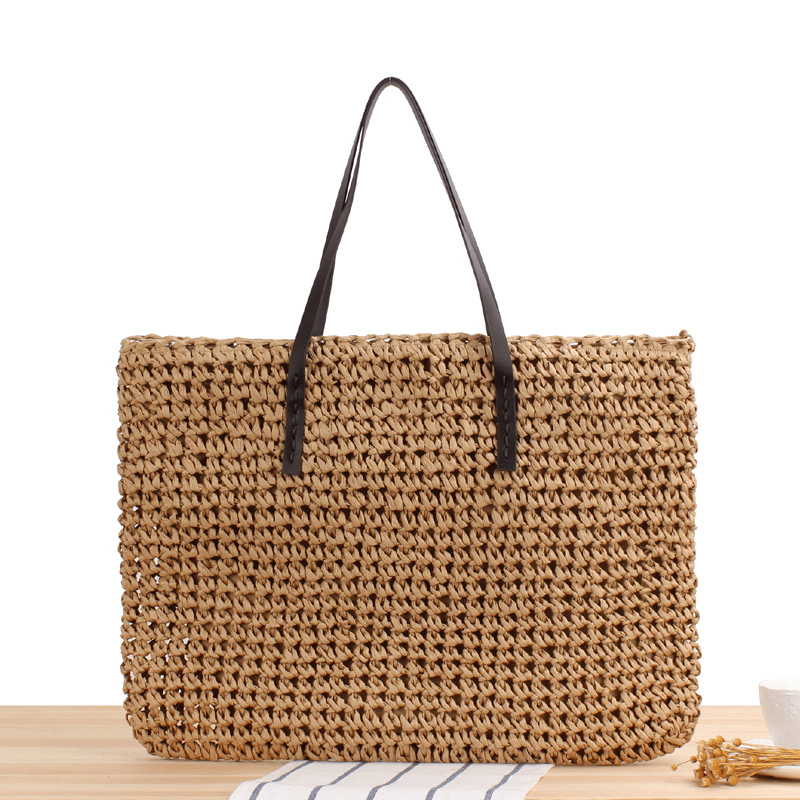 new large capacity casual straw bag, new large capacity casual straw bag solid color hand woven bag details 1